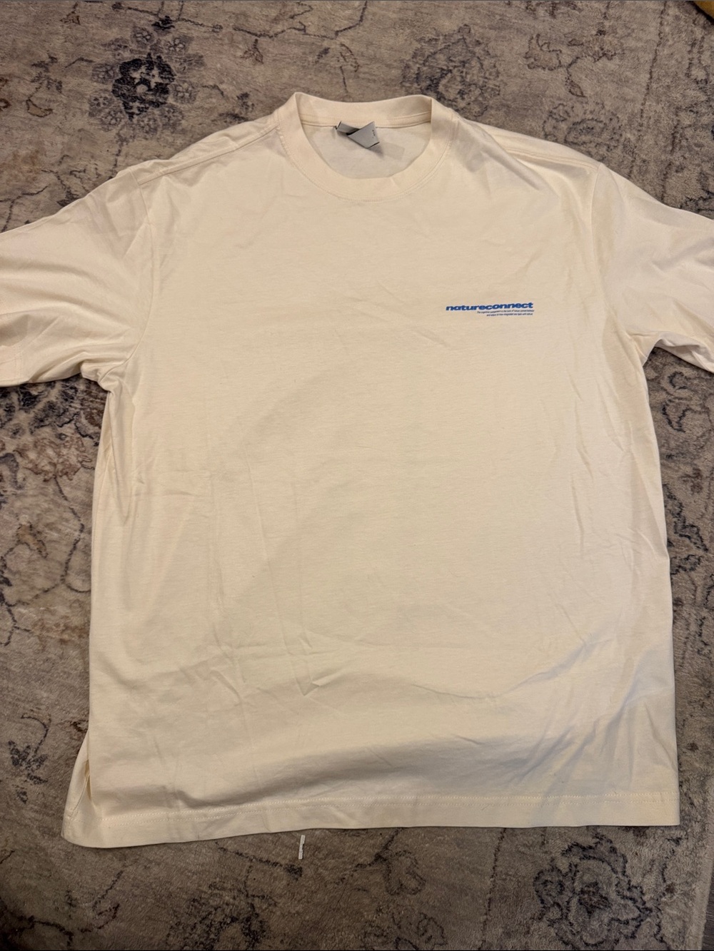 H&M Cream Short-Sleeve Tee with Small Blue Logo